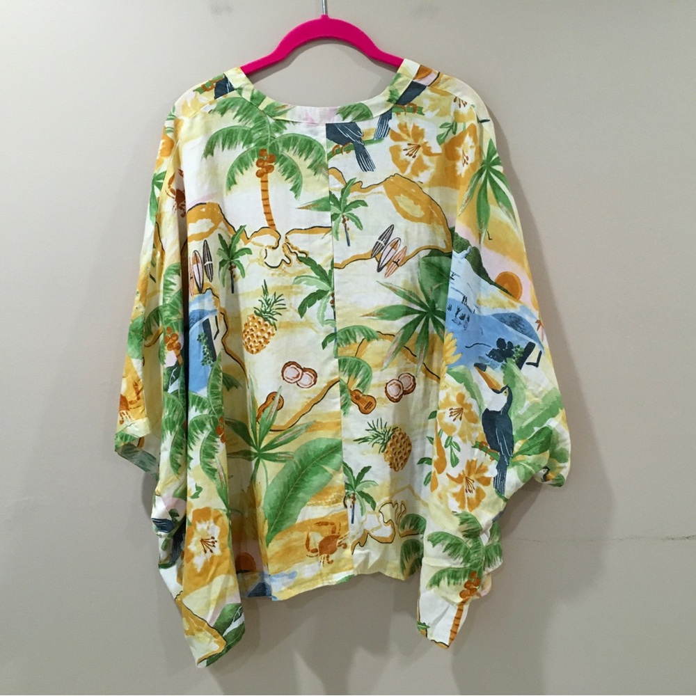 Rachel Zoe Shirt size Large Oversize Linen Blend Tropical - Picture 2 of 7